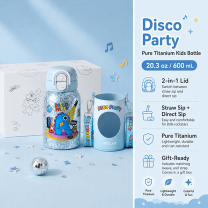 Pure Titanium Kids Water Bottle 20.3 fl oz | 2-in-1 Lid Gift Set