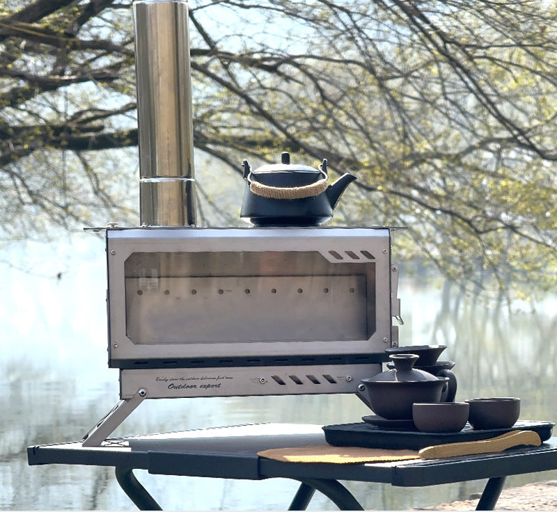 Camping Half-Unit Fire Pit Tent Stove Multi-Functional Wood-Burning Stove Winter Heating Stove