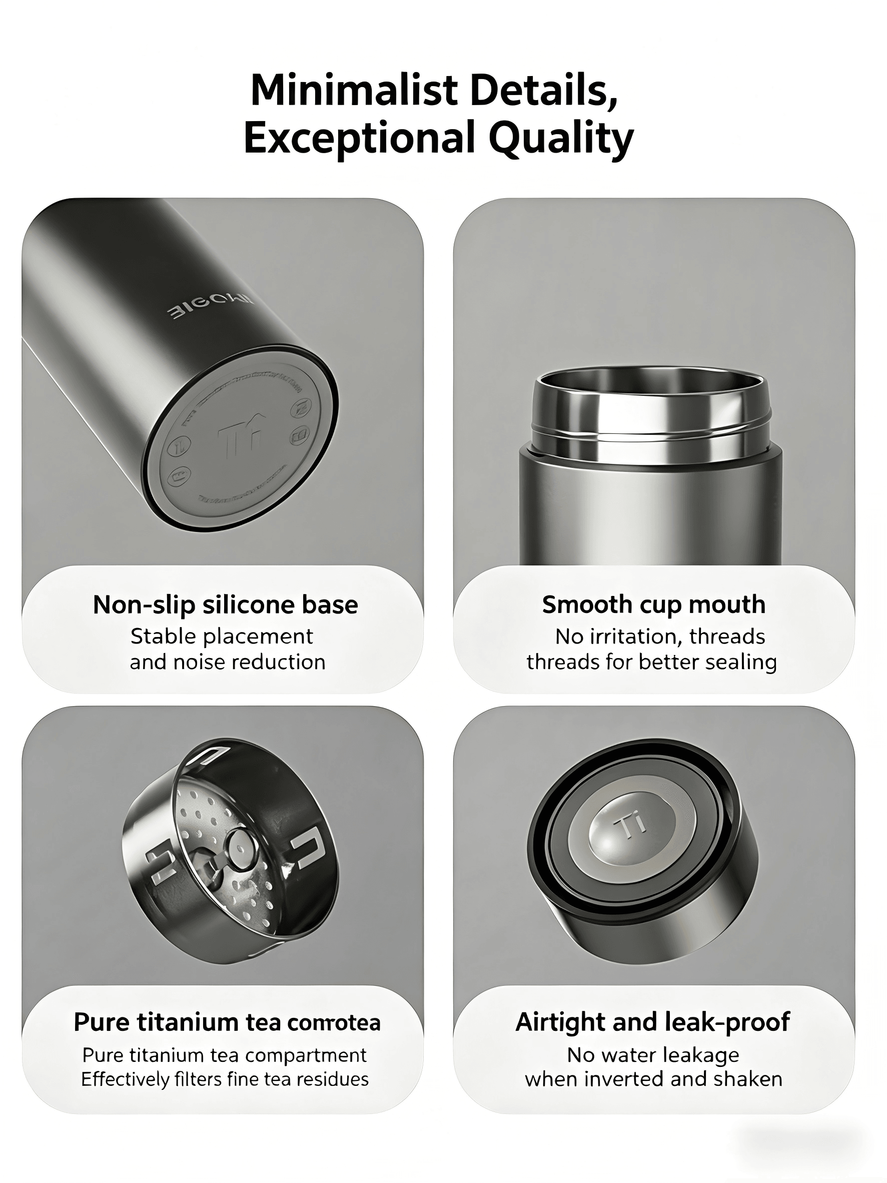 BigCar BC-6822 Titanium Cup with Screw-on Lid and Titanium Tea Strainer
