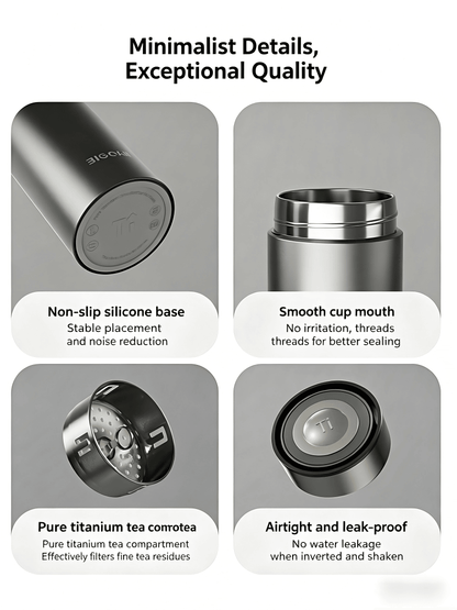 BigCar BC-6822 Titanium Cup with Screw-on Lid and Titanium Tea Strainer
