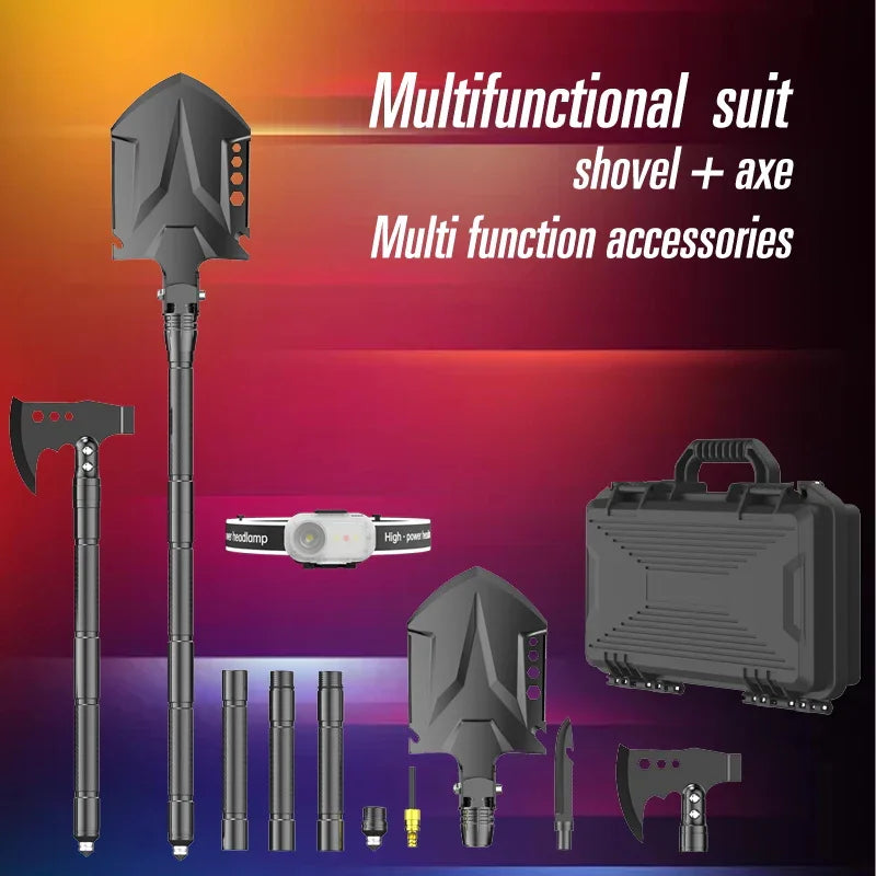 2025 New Model Outdoor Engineer Shovel Axe Hammer Headlamp Set - Multi-Functional Folding Survival Tool