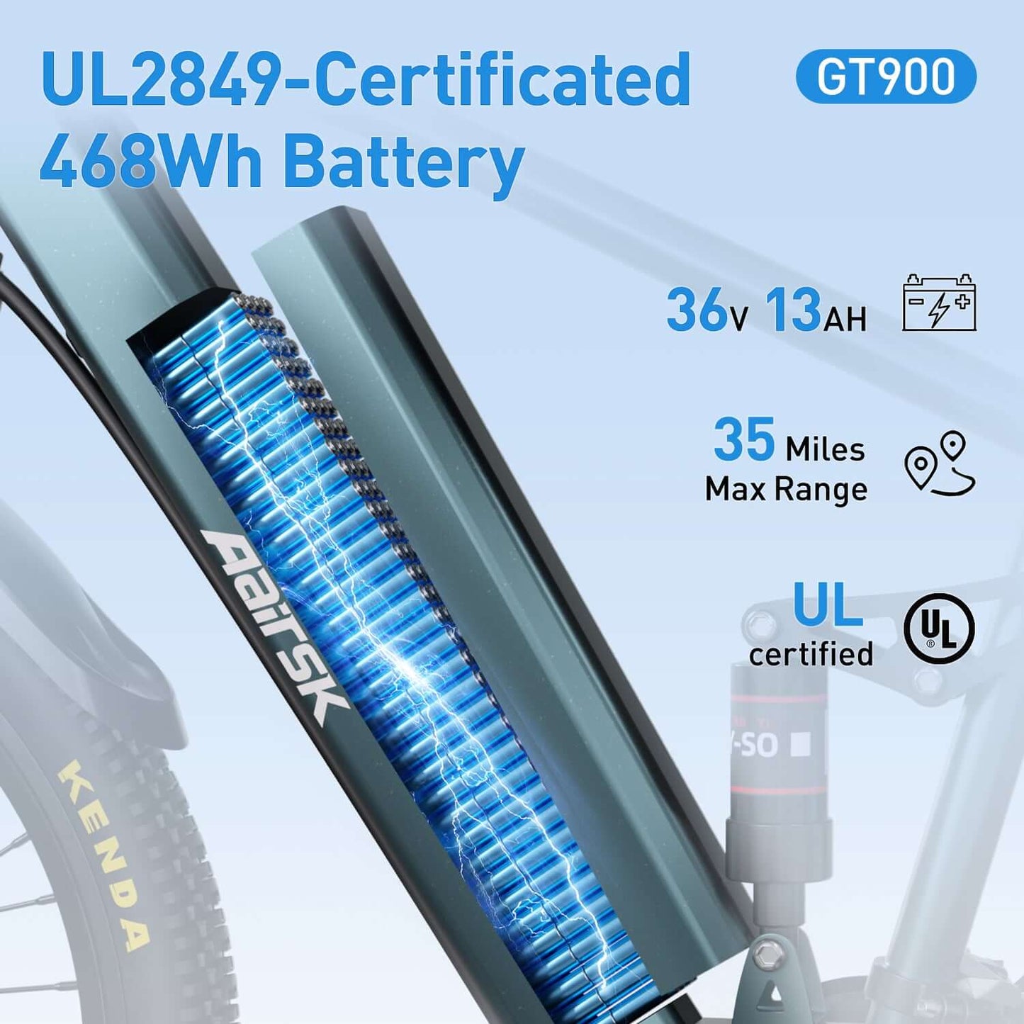 GT900 26"24" Electric Bike 748W(Peak) Motor, 36V 13AH Battery, Dual Suspension, Ideal for City and Trail Rides