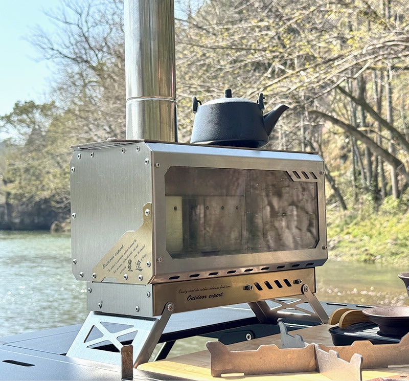 Camping Half-Unit Fire Pit Tent Stove Multi-Functional Wood-Burning Stove Winter Heating Stove