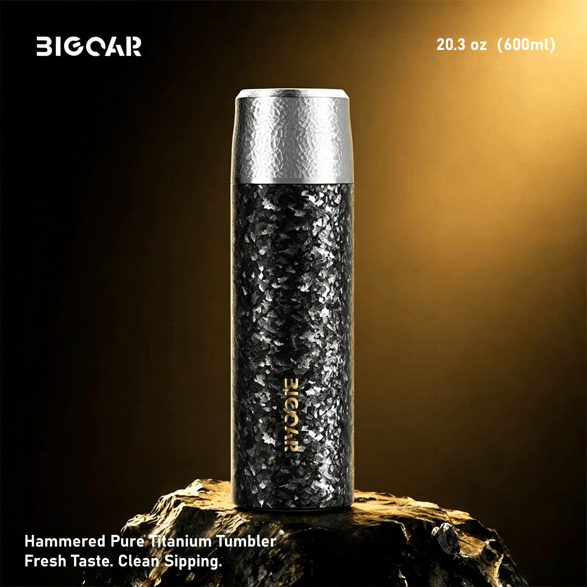 GearMoor Hammered Pure Titanium Tumbler – Signature hammered texture, improved grip, corrosion-resistant TA1 titanium black series
