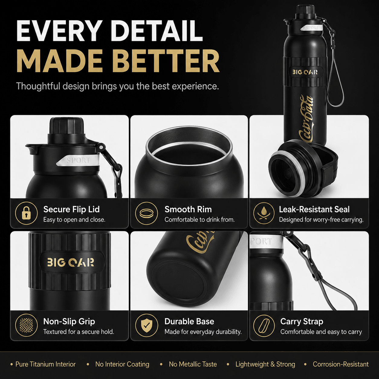 Pure Titanium Insulated Water Bottle 20.2 oz | Leakproof Travel Bottle