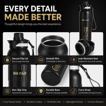 Pure Titanium Insulated Water Bottle 20.2 oz | Leakproof Travel Bottle