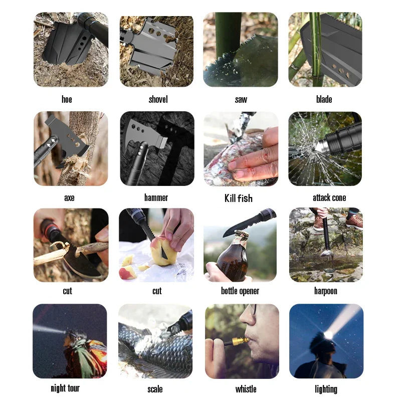 2025 New Model Outdoor Engineer Shovel Axe Hammer Headlamp Set - Multi-Functional Folding Survival Tool