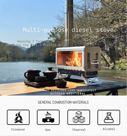 Camping Half-Unit Fire Pit Tent Stove Multi-Functional Wood-Burning Stove Winter Heating Stove