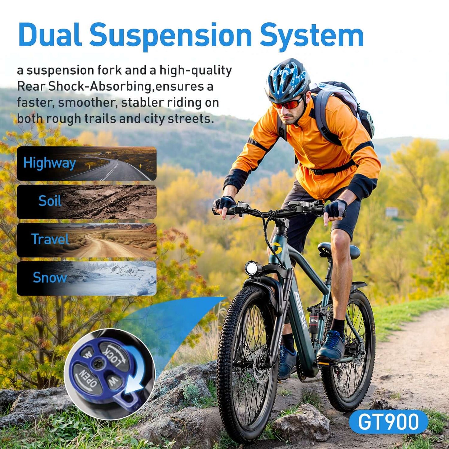 GT900 26"24" Electric Bike 748W(Peak) Motor, 36V 13AH Battery, Dual Suspension, Ideal for City and Trail Rides