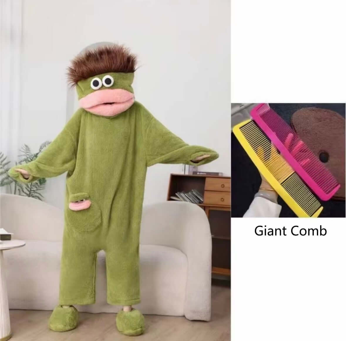 Fuzzy Big Mouth Monster One-Piece Pajamas for Women Winter Fleece-Lined Thickened Warmth Abstract Cute and Ugly Long Hair Oversized Homewear