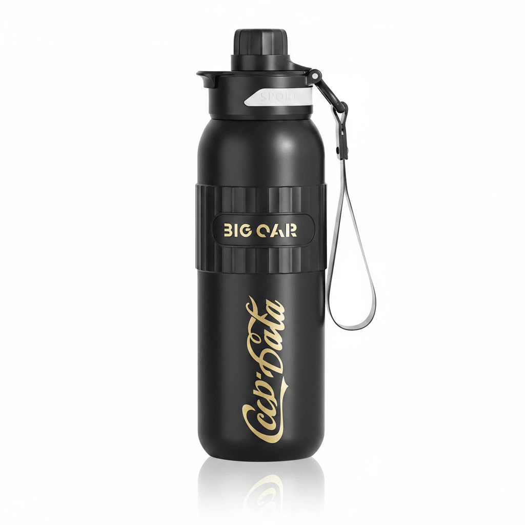 BIG CAR Sport Insulated Water Bottle matte black on white background 20.2 oz