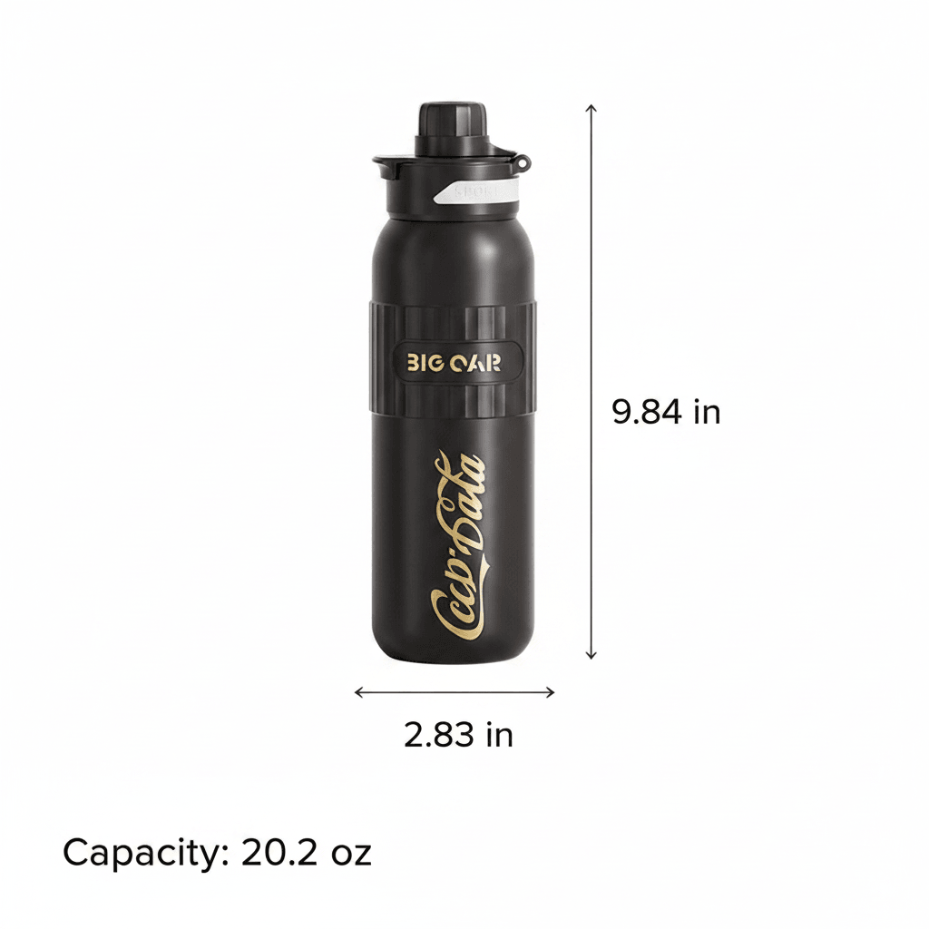 BIG CAR water bottle dimension chart 2.83 x 9.84 inches 20.2 oz capacity
