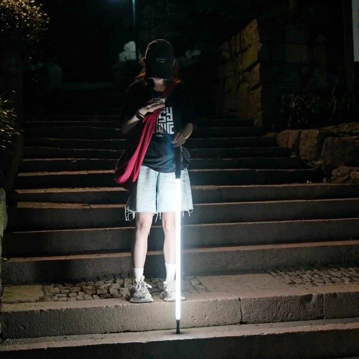 Luminous trekking pole professional night climbing equipment walking stick ultra-light lighting hiking convenient mountaineering