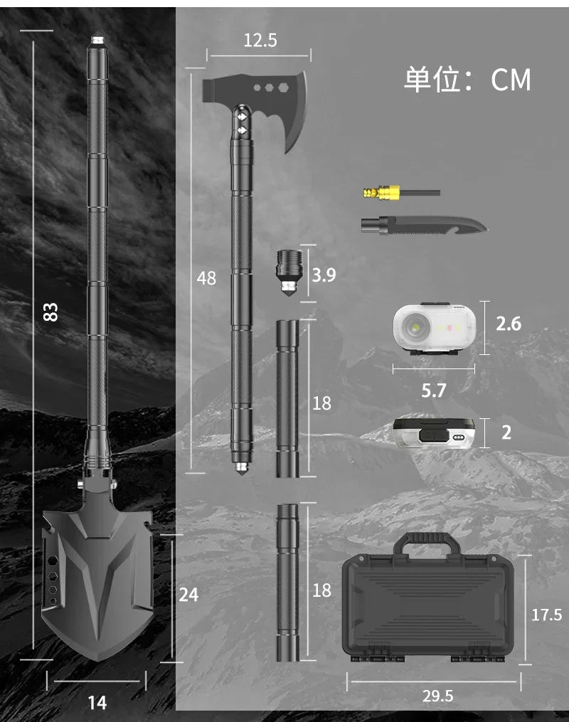 2025 New Model Outdoor Engineer Shovel Axe Hammer Headlamp Set - Multi-Functional Folding Survival Tool
