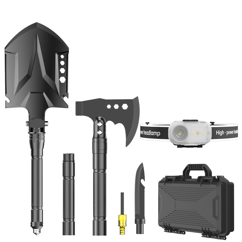 2025 New Model Outdoor Engineer Shovel Axe Hammer Headlamp Set - Multi-Functional Folding Survival Tool