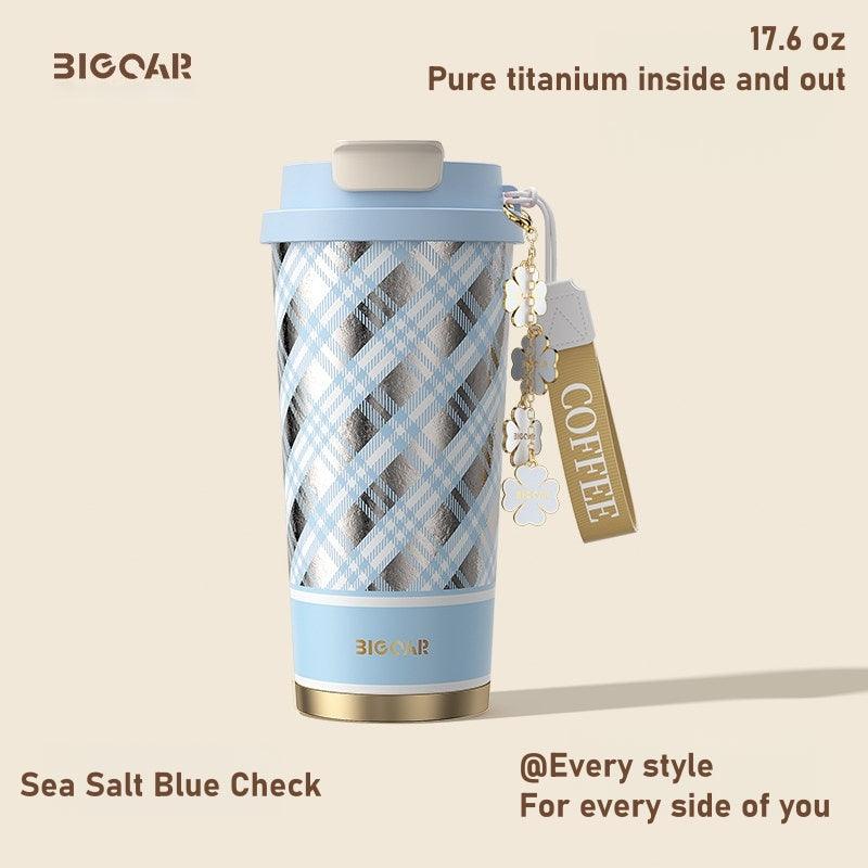 GearMoor Checkered Titanium Tumbler | Preppy Insulated Cold Cup for Women | 17.6 oz