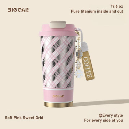 GearMoor Checkered Titanium Tumbler | Preppy Insulated Cold Cup for Women | 17.6 oz