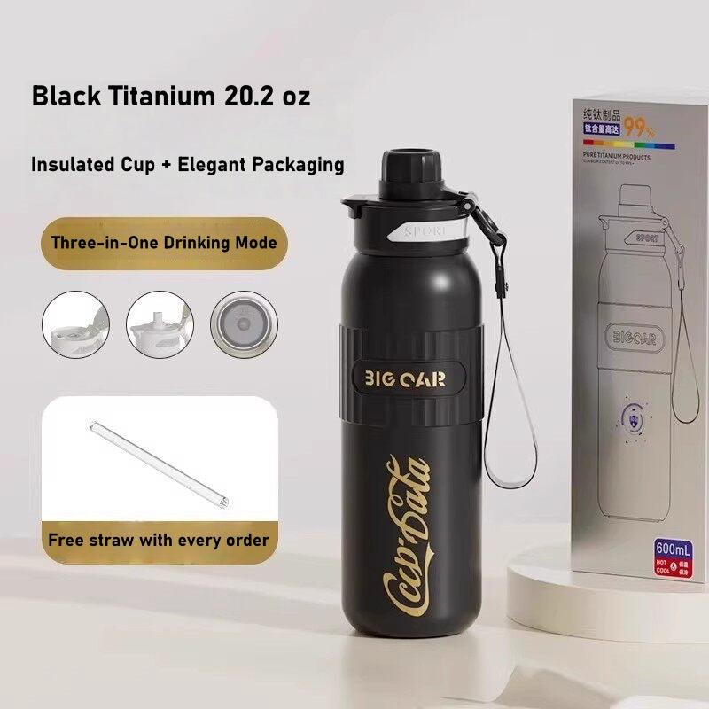 GearMoor Pure Titanium Sport Water Bottle | 20.2 oz | Black & White
