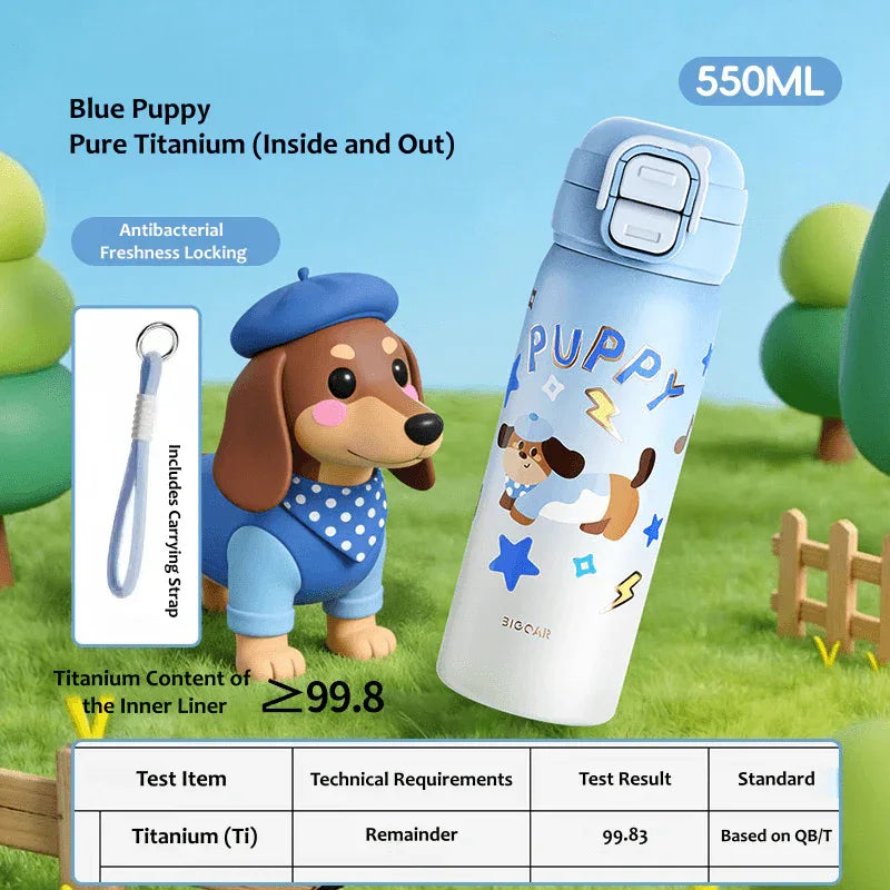 GearMoor Kids Titanium Thermos | Double Straw Insulated Cold Cup | 18.6 oz