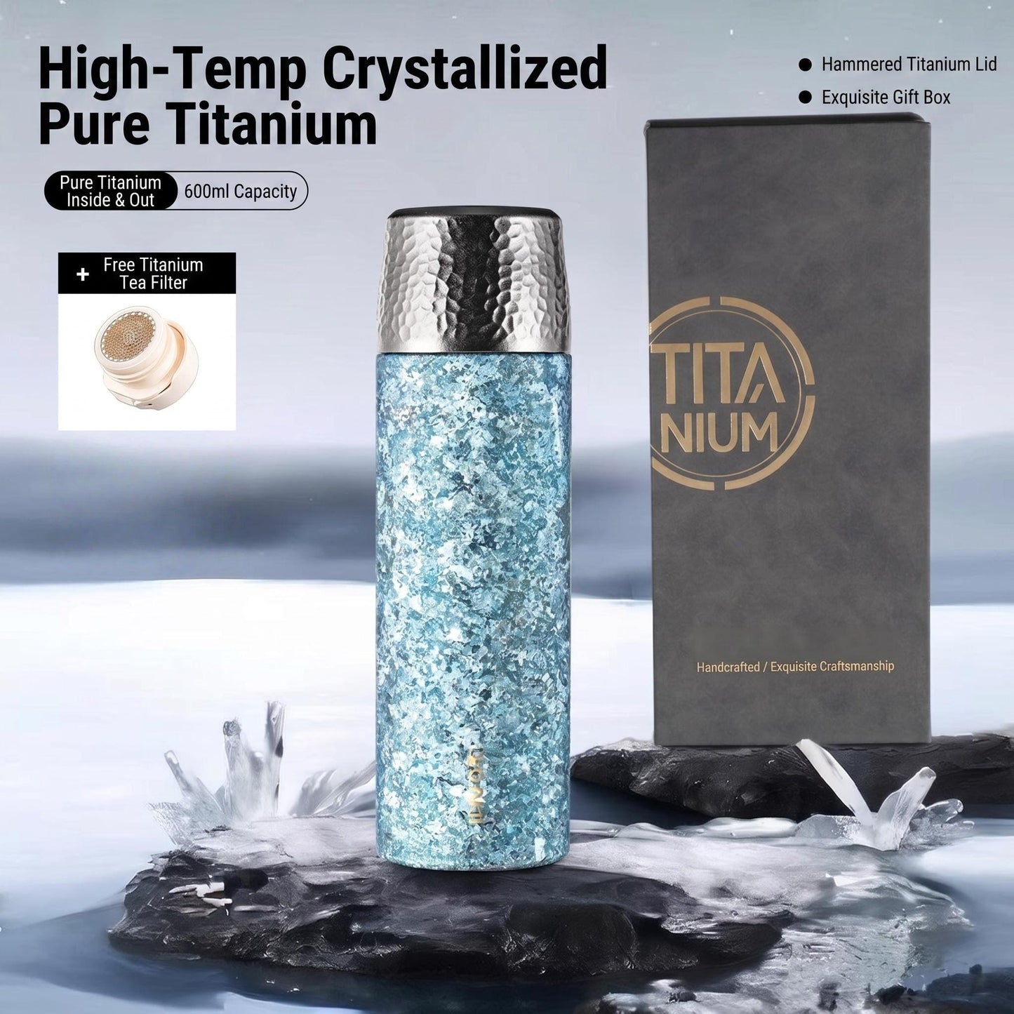 GearMoor Titanium Tea Infuser Tumbler | Smart Temp Display Insulated Cold Cup | 20.3 oz