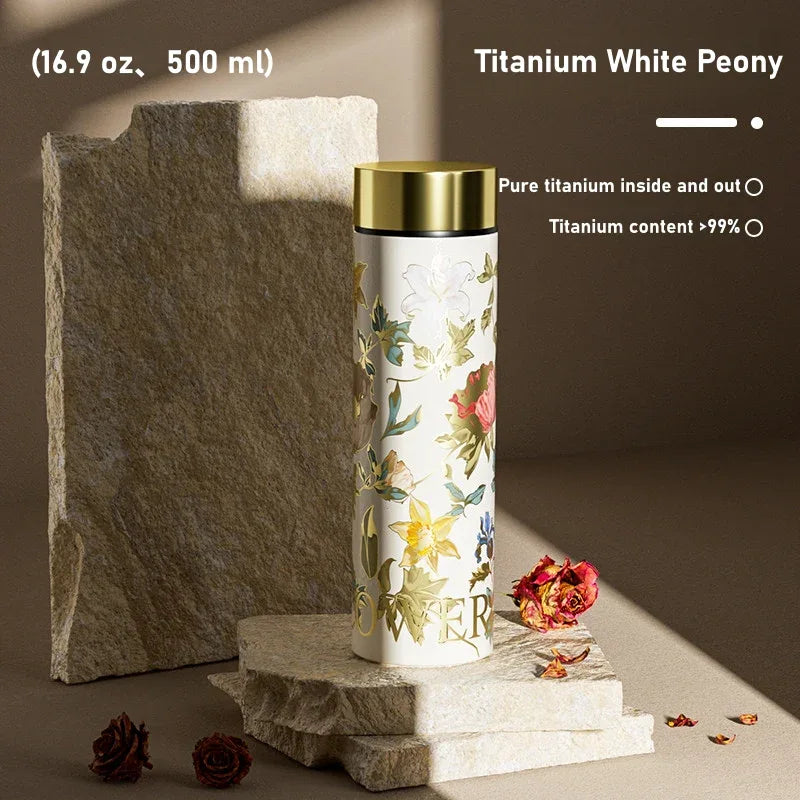 GearMoor Peony Titanium Tumbler | Insulated Cold Cup Tea Separator | 10.1 & 16.9 oz