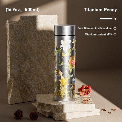 GearMoor Peony Titanium Tumbler | Insulated Cold Cup Tea Separator | 10.1 & 16.9 oz