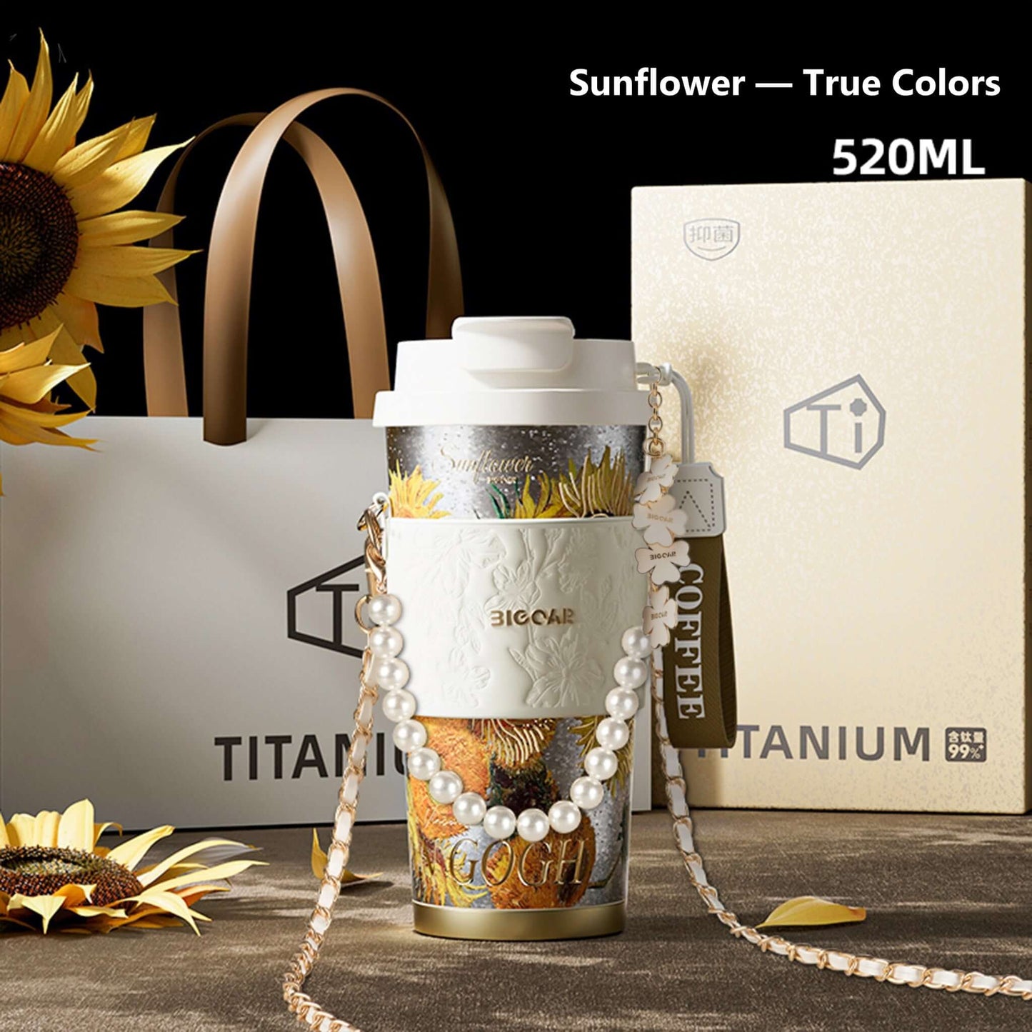 GearMoor Van Gogh Floral Titanium Tumbler | Insulated Cold Cup for Women | 17.6 oz