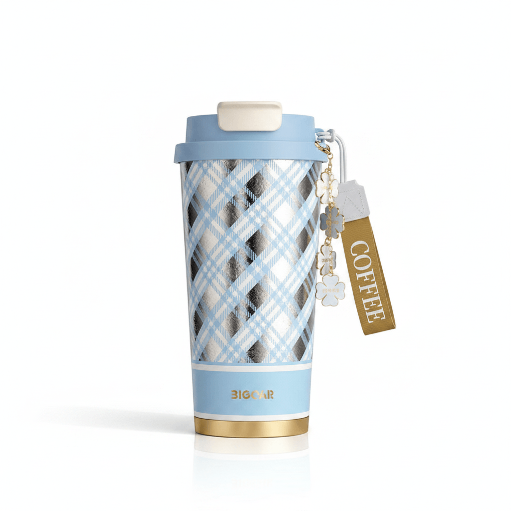 BigCar Checkered Titanium Coffee Mug White Background