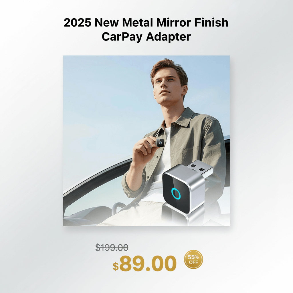 2025 New Metal Mirror Finish CarPlay Adapter CarPlay & Android Auto Dual-Function Adapter