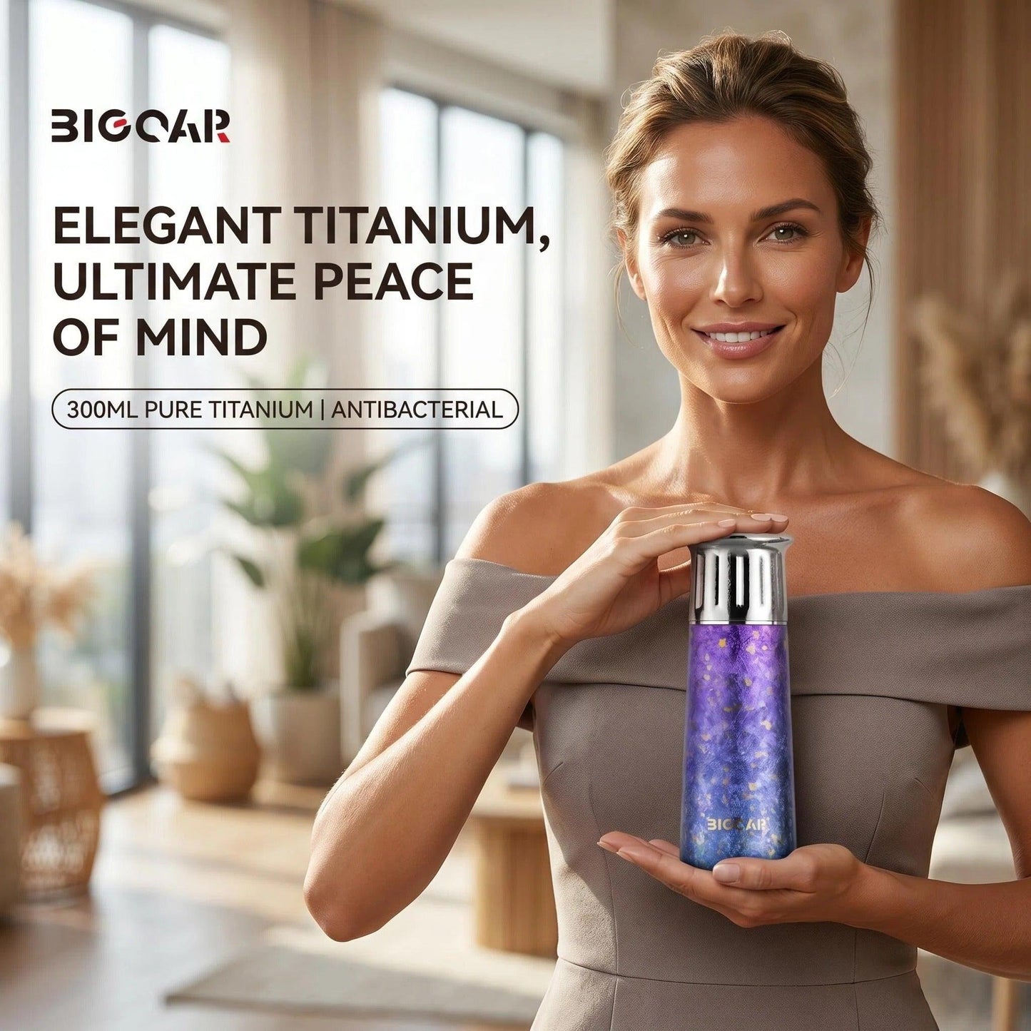 BIGCAR Gleaming Titanium Joy Cup™ | Pure Titanium Vacuum Insulated Travel Mug | 300ml