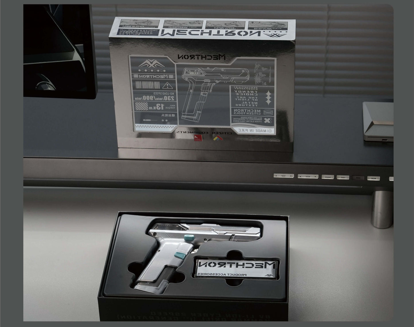 【Cyber Gift】Mecha Universe Esports Desk for Guys: Trendy Gift with AI Smart Drill for Screw Removal and Hole Drilling