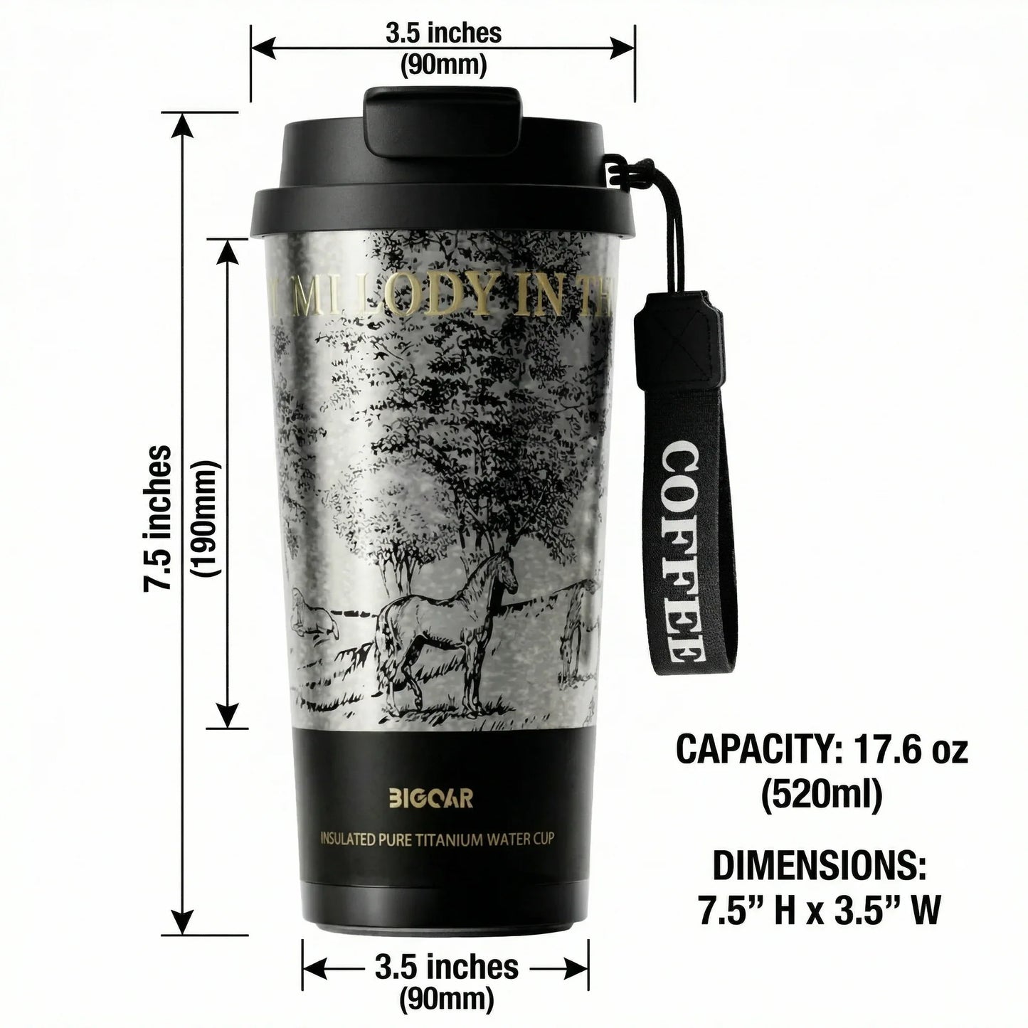 GearMoor Year of Horse Titanium Tumbler | Dark Horse Forest Collector's Cold Cup | 17.6 oz