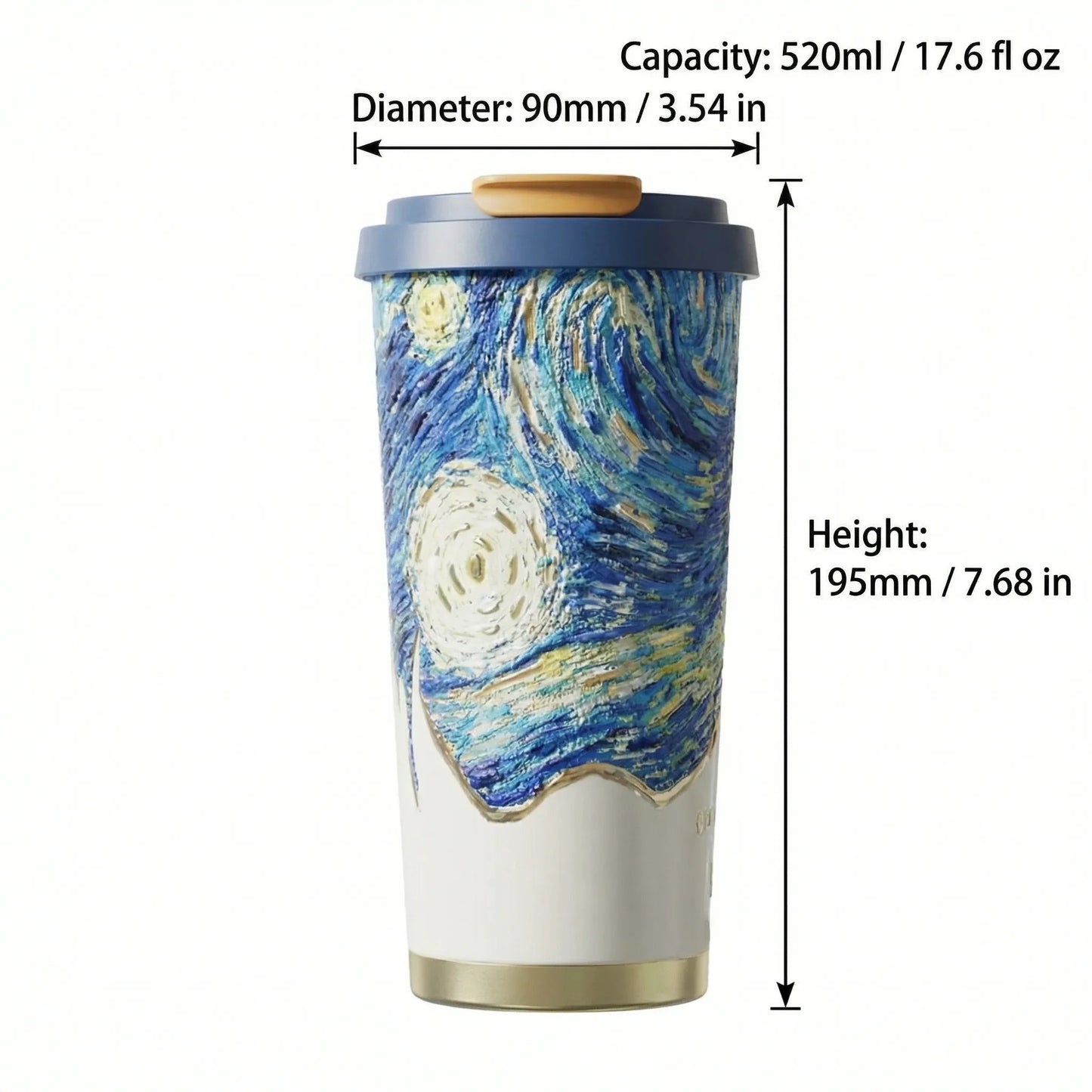 GearMoor Van Gogh Starry Night Titanium Tumbler | Insulated Cold Cup for Women | 17.6 oz