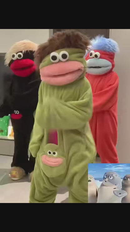 Fuzzy Big Mouth Monster One-Piece Pajamas for Women Winter Fleece-Lined Thickened Warmth Abstract Cute and Ugly Long Hair Oversized Homewear